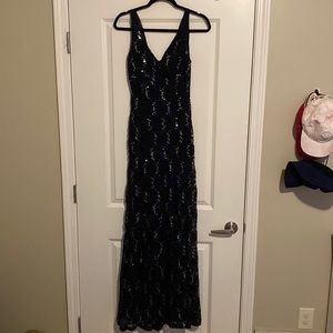 Navy blue prom dress with silver sequence